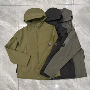 Hooded soft shell leather jacket, outdoor sports windproof and waterproof jacket, warm and plush thick jacket, cycling jacket