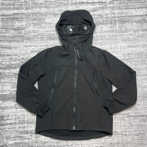 For Men's Iconic Goggle Lens Hooded Jacket, Softshell Fleece Lined Windproof Coat, Outdoor Sports Casual Zip Up Jacket